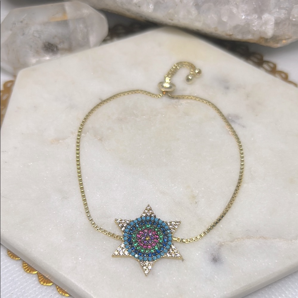 Gold over 925 Starburst Bracelet with Multicolor Accents
